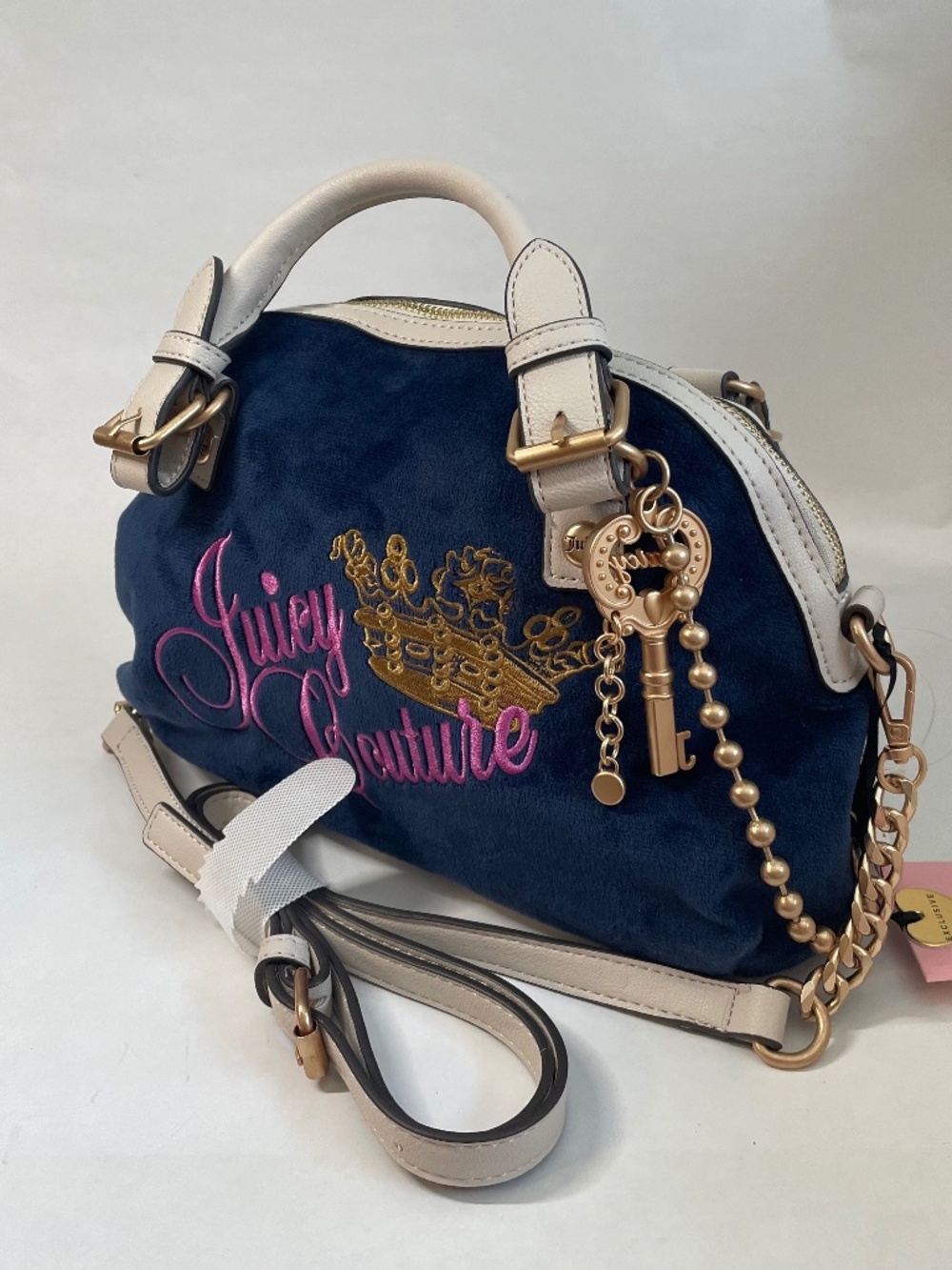 Juicy Couture Velour Key to Juicy Dome Satchel Crossbody Regal Blue New with Tag